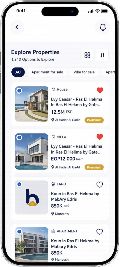 Explore properties screen